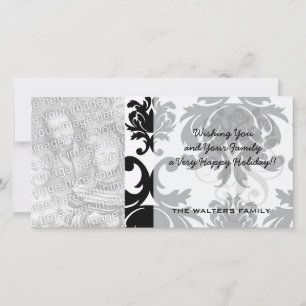Tarjeta Festiva damasco blanco negro ornamental