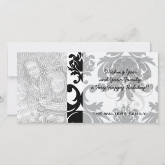 Tarjeta Festiva damasco blanco negro ornamental