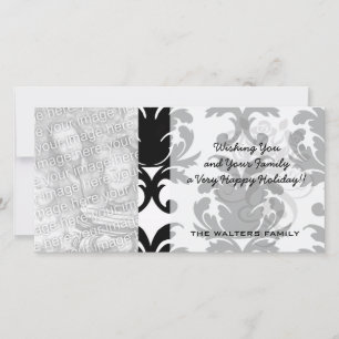 Tarjeta Festiva damasco blanco y negro elegante