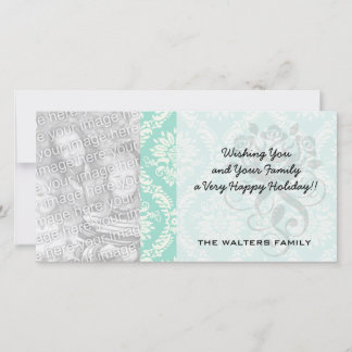 Tarjeta Festiva damasco elegante de aqua y crema fleur