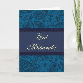 Tarjeta Festiva Damasco indio azul Eid Mubarak