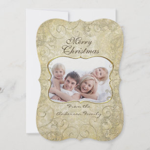 Tarjeta Festiva Damask Merry Christmas Gold Frame Your Photo
