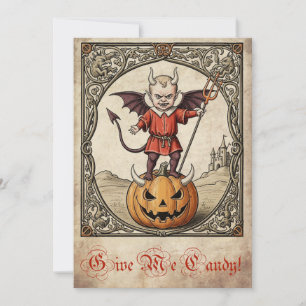 Tarjeta Festiva "¡Dame Candy!" Vintage Devil Halloween Card