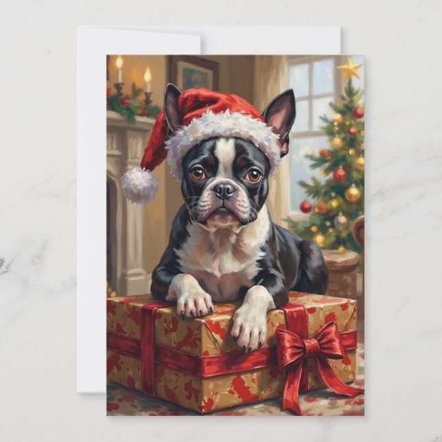 Tarjeta Festiva Dapper Boston Terrier Dog Christmas Gift (Anverso)