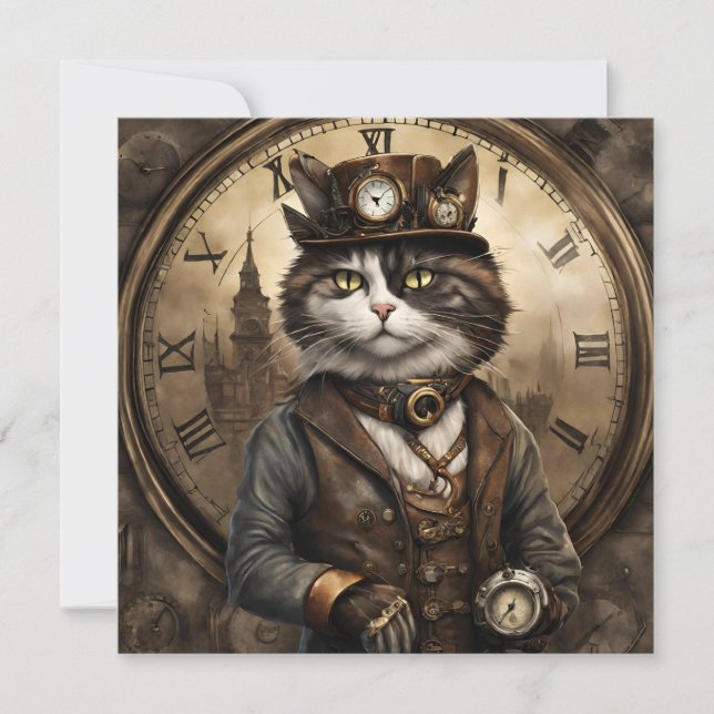 Tarjeta Festiva Dapper Steampunk Calico Cat (Anverso)
