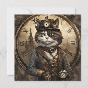 Tarjeta Festiva Dapper Steampunk Calico Cat