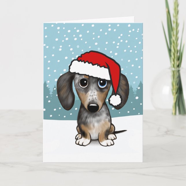Tarjeta Festiva Dapple Dachshund Santa Cute Wiener Dog Navidades (Anverso)