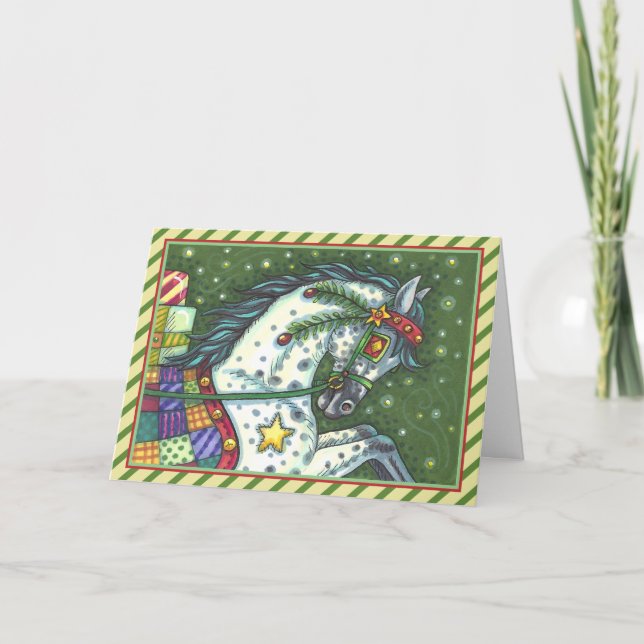 TARJETA FESTIVA DAPPLE GRY EN UN CABALLO ABIERTO CON VERSIÓN (Anverso)