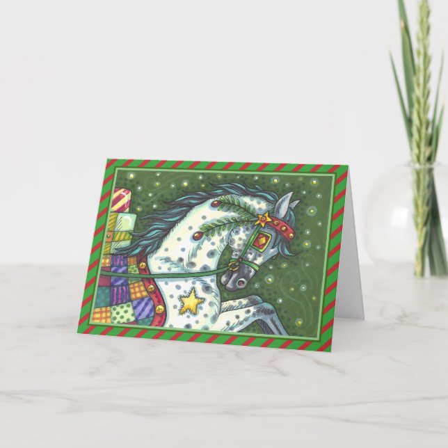 TARJETA FESTIVA DAPPLE GRY EN UN CABALLO ABIERTO CON VERSIÓN (Anverso)