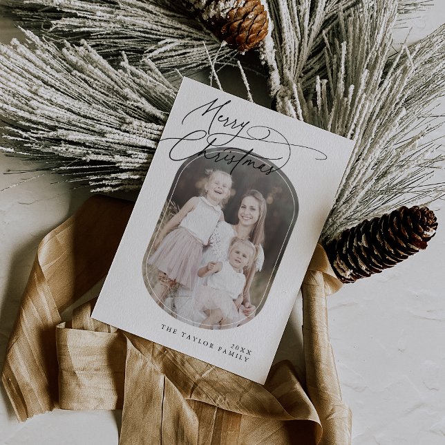 Tarjeta Festiva DARCY Black Digital Boho Foto de Navidades familia (DARCY Black Digital Boho Family Christmas Photo Holiday Card)