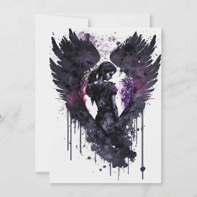 Tarjeta Festiva Dark Angel Valentine With Inky Dark Wings (Anverso)
