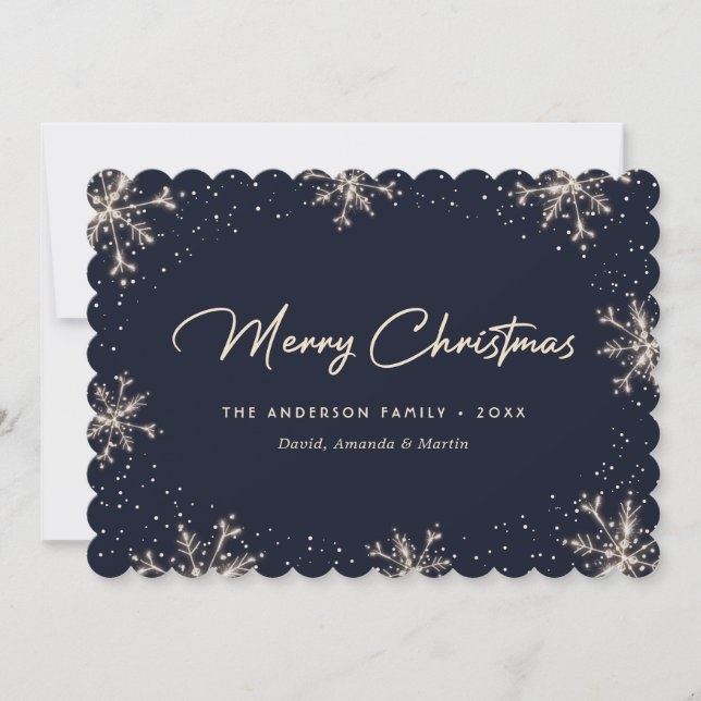 Tarjeta Festiva Dark Blue Elegant Modern Snowflake Christmas Card (Anverso)
