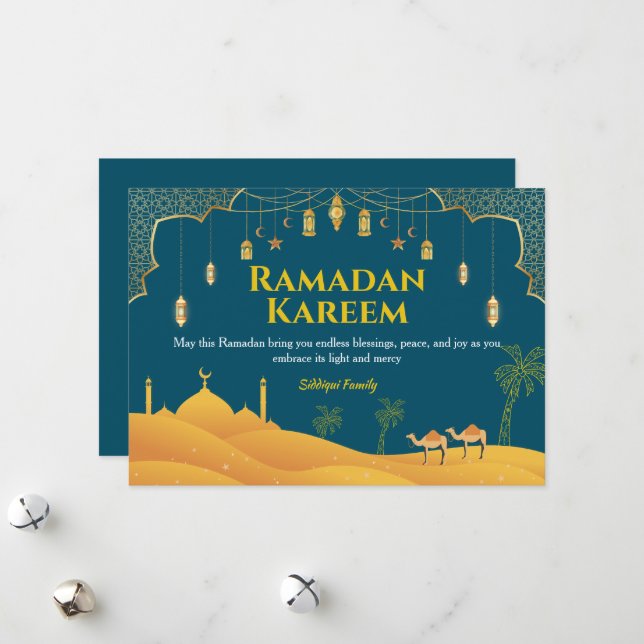 Tarjeta Festiva Dark Blue Ramadan Mubarak Greeting Card (Anverso/Reverso In Situ)