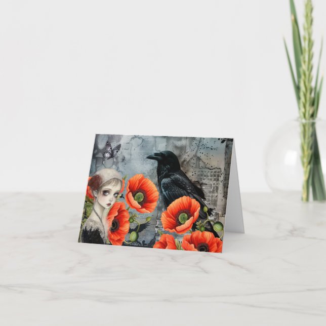 Tarjeta Festiva Dark Gótico Chica Art Collage Blank Note Card (Anverso)