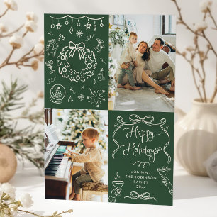 Tarjeta Festiva Dark Green Bows Hand Drake Happy Holidays 2 Foto