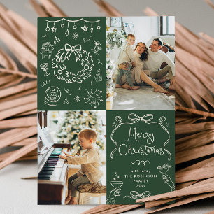 Tarjeta Festiva Dark Green Bows Hand Drake Merry Christmas 2 Photo