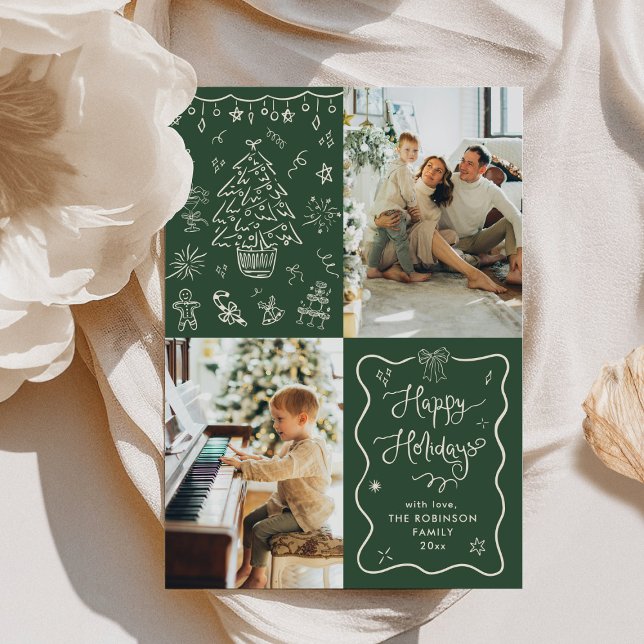 Tarjeta Festiva Dark Green Hand Drawn Chalk Happy Holidays 2 Photo (Subido por el creador)