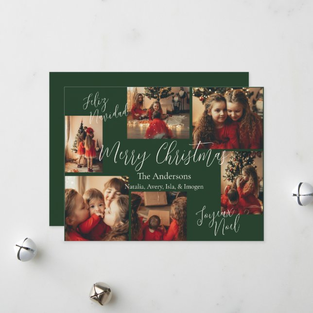 Tarjeta Festiva Dark Green Multi Language Holiday Card (Anverso/Reverso In Situ)