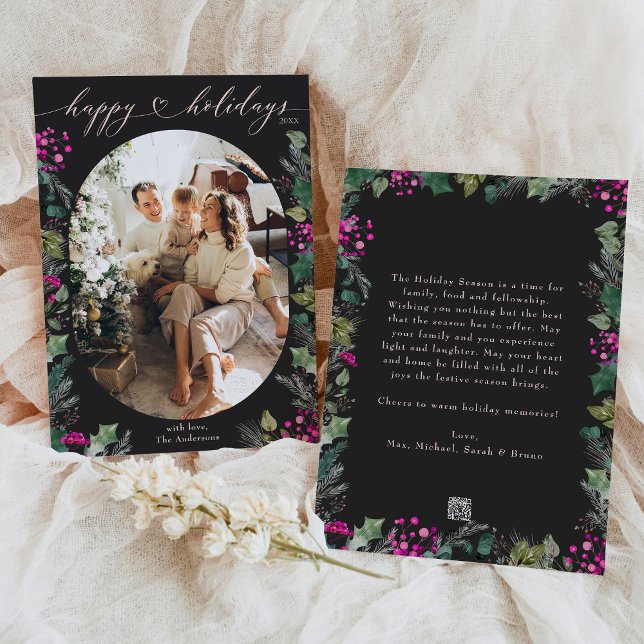 Tarjeta Festiva Dark Moody Family Photo Happy Holidays Card (Subido por el creador)