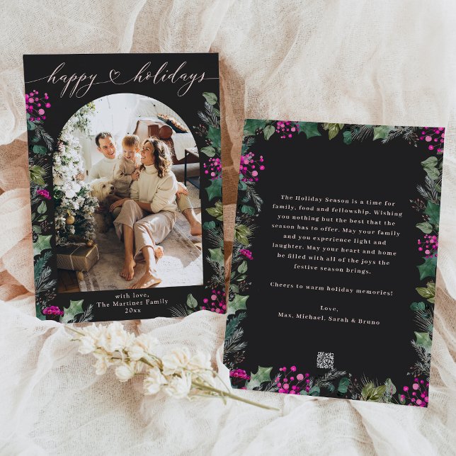 Tarjeta Festiva Dark Moody Pink Foliage Happy Holidays Card (Subido por el creador)
