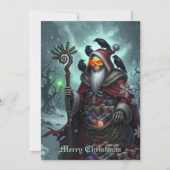 Tarjeta Festiva Dark Santa of Shadows – Gothic Christmas Skeleton  (Anverso)