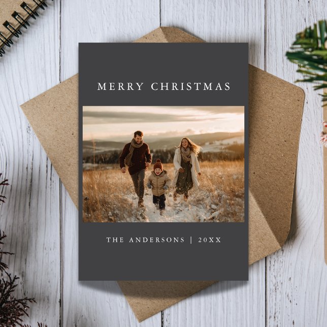 Tarjeta Festiva Dark Ultra Modern Minimalist Merry Christmas Photo (Subido por el creador)
