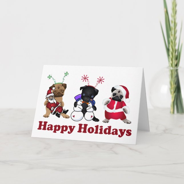 Tarjeta Festiva Darling Holiday Pug celebra a Navidades (Anverso)