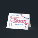Tarjeta Festiva Daughter 16th Birthday Hearts Stars Word Art Card<br><div class="desc">Una tarjeta de cumpleaños 16 de moda para tu hija, con "Sweet Sixteen" en negrita, llena de un punto de polka rosa y blanco profundo y comprobar los patrones de gingham. En la esquina superior derecha hay un aposentado a juego con cuerdas de corazones y estrellas en el lado izquierdo....</div>