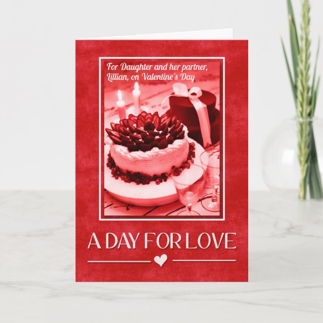 Tarjeta Festiva Daughter and Partner Valentine's Day with Name (Anverso)