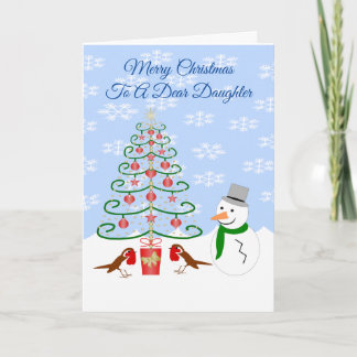 Tarjeta Festiva Daughter Christmas Card Snowman Tree And Robins