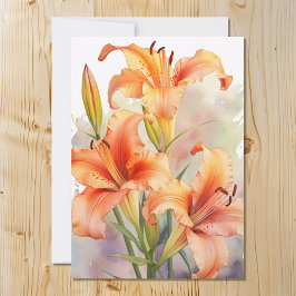 Tarjeta Festiva Daylilies Naranja acuarela