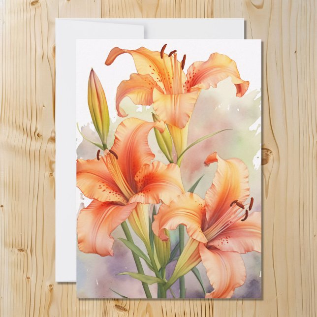 Tarjeta Festiva Daylilies Naranja acuarela (Subido por el creador)