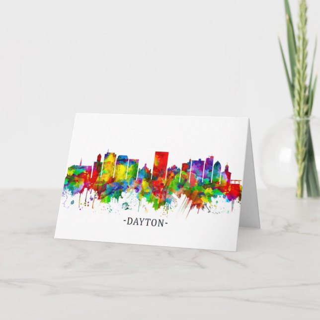 Tarjeta Festiva Dayton Ohio Skyline (Anverso)