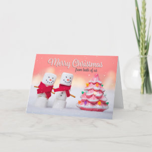 Tarjeta Festiva De ambos alegres hombres de nieve de malvavisco de