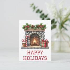 Tarjeta festiva de chimenea navideña