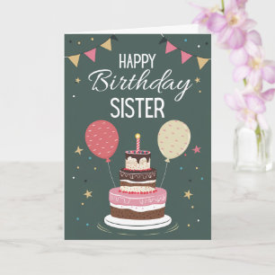 Tarjeta festiva de cumpleaños para hermana con pas