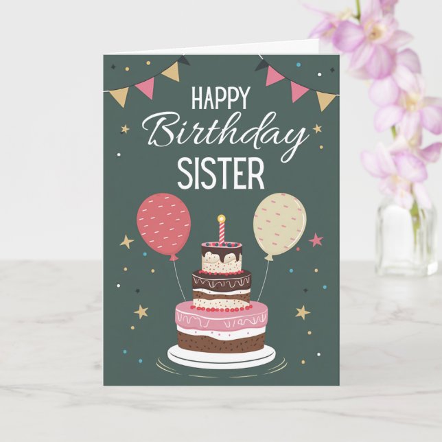 Tarjeta festiva de cumpleaños para hermana con pas (Orquídea)