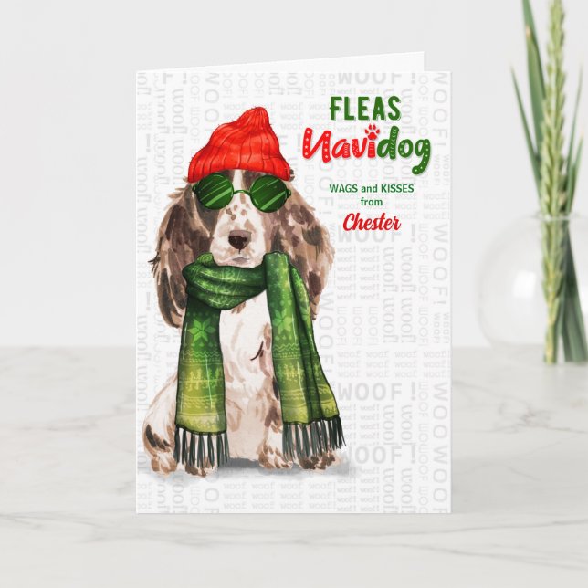Tarjeta Festiva de Dog Cocker Spaniel Funny Fleas Navidog (Anverso)