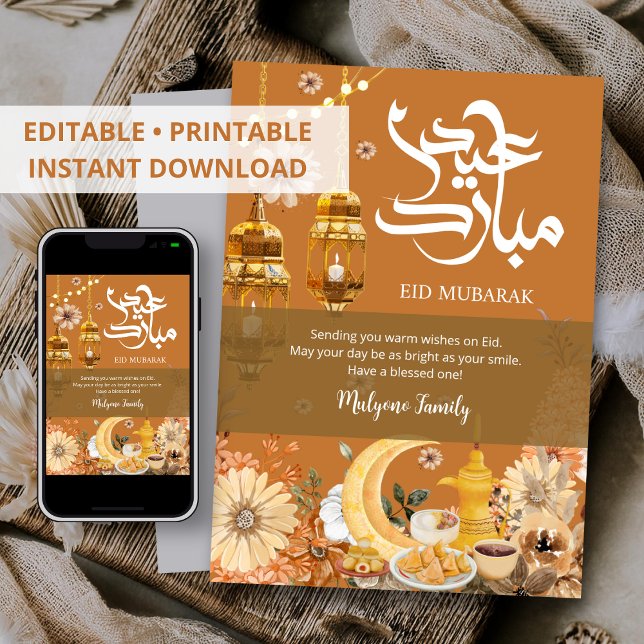 Tarjeta festiva de Eid Mubarak - Flores de otoño (Subido por el creador)
