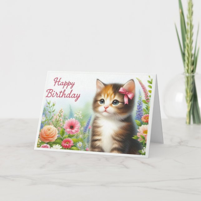 Tarjeta Festiva De El Gato Feliz Cumpleaños (Anverso)