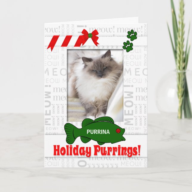 Tarjeta Festiva de la foto vertical del Mascota Cat Holiday Purrin (Anverso)