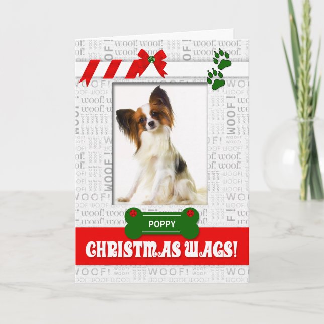 Tarjeta Festiva de la foto vertical del Mascota Wags Navidades de  (Anverso)