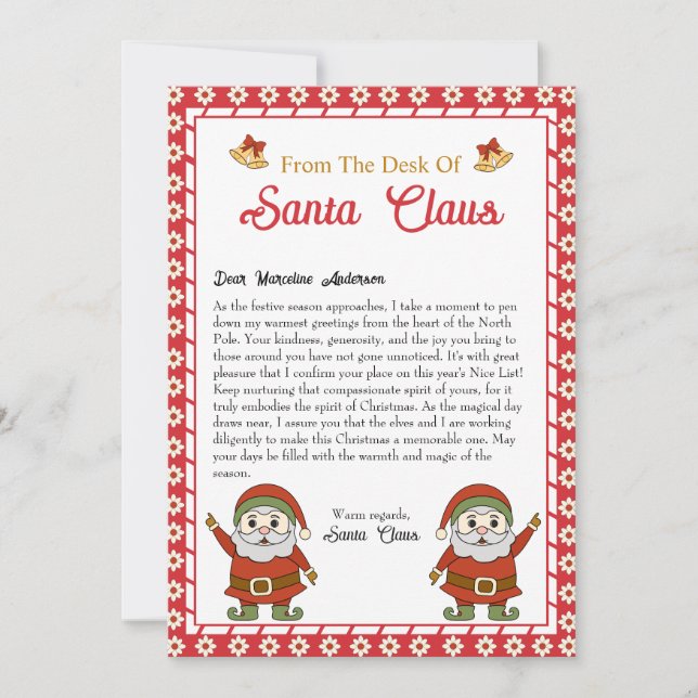 Tarjeta Festiva De la mesa de Navidades de Santa Claus Carta (Anverso)