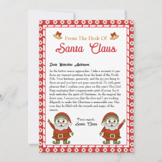 Tarjeta Festiva De la mesa de Navidades de Santa Claus Carta