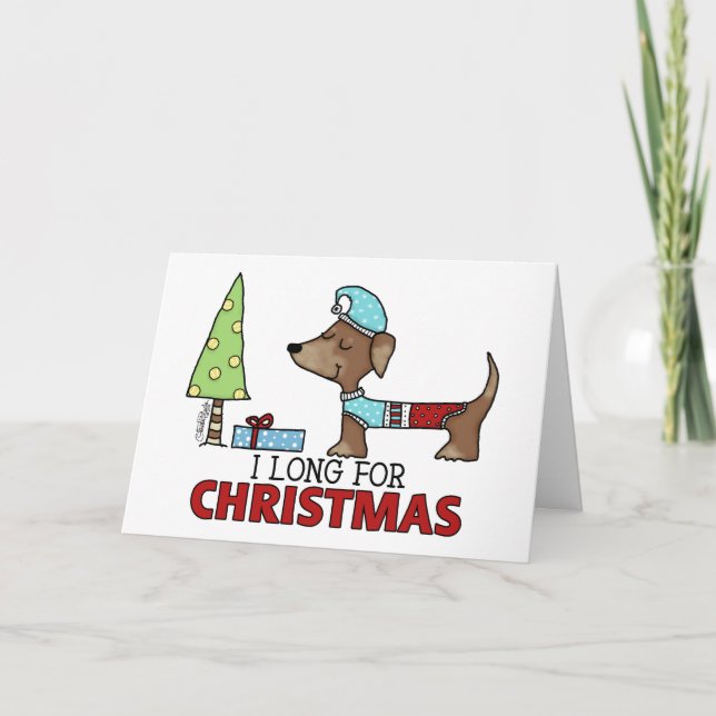 Tarjeta Festiva De largo para el Navidad-Dachshund (Anverso)