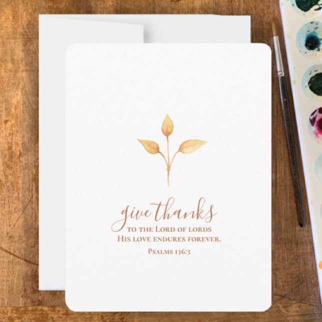 Tarjeta Festiva Dé las gracias por el Día de Acción de Gracias de  (Custom minimalistic hand painted watercolor Thanksgiving card. Give thanks religious scripture card )