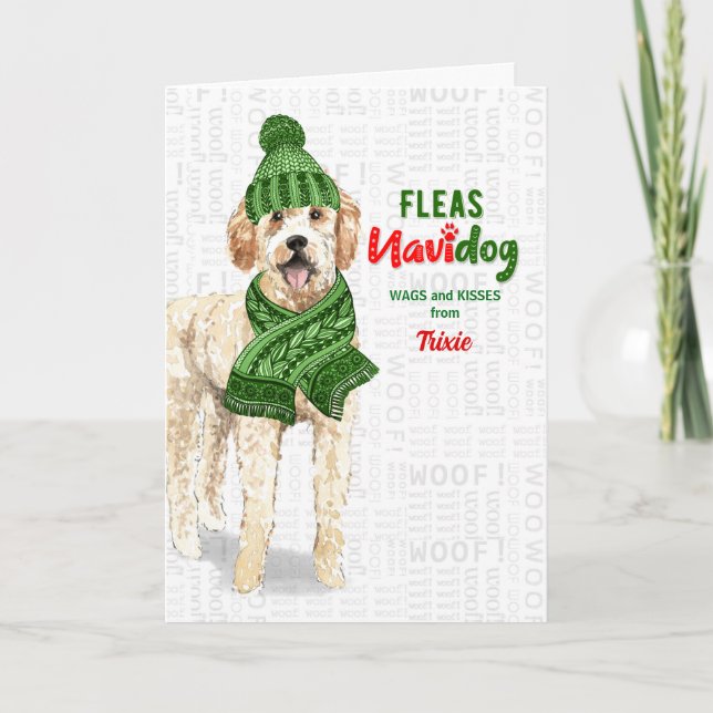 Tarjeta Festiva de los graciosos Navidades de Golden Doodle (Anverso)