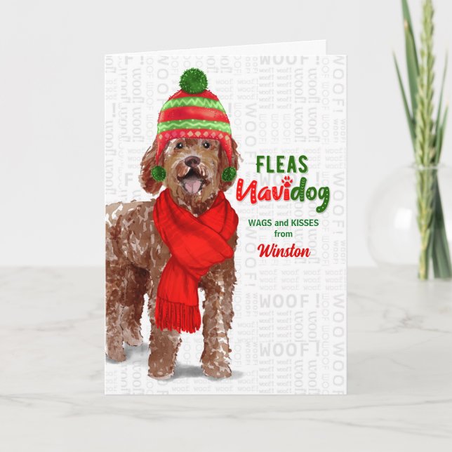 Tarjeta Festiva de los Navidades de Dog Funny Labradoodle (Anverso)