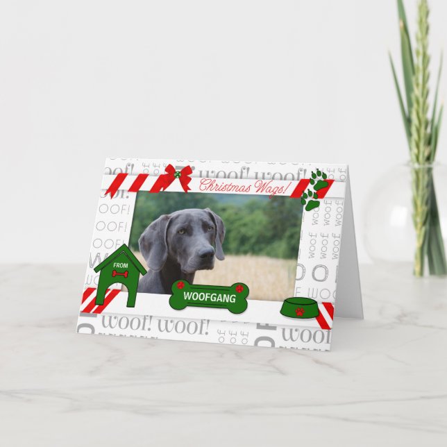 Tarjeta Festiva de los Navidades de perro Wags, Mascota de fotos H (Anverso)