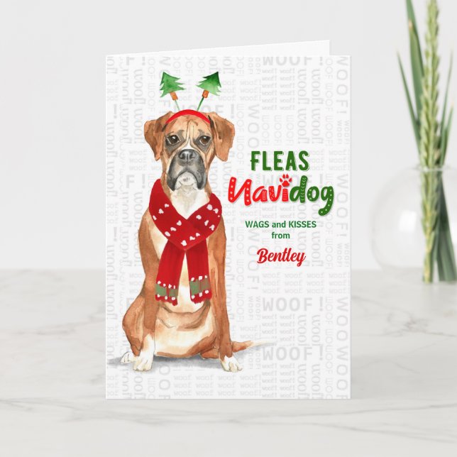 Tarjeta Festiva de los Navidades de The Dog Funny Boxer (Anverso)